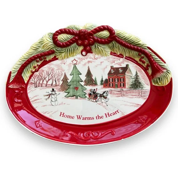 Fitz and Floyd Holiday Platter Home Warms the Heart Cookie Platter - Picture 2 of 6